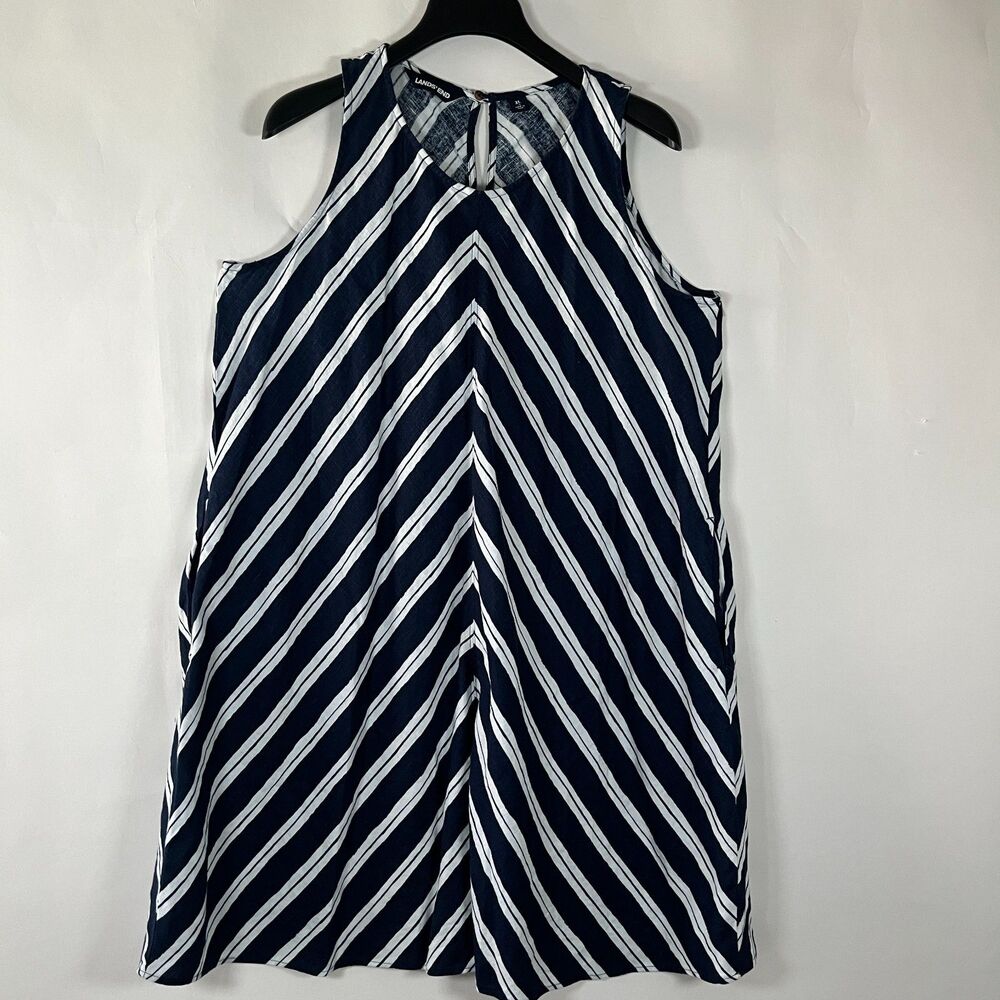Lands' End Linen‎ Dress XL 18 Sleeveless Shift Resort Beachy Lagenlook Cottage